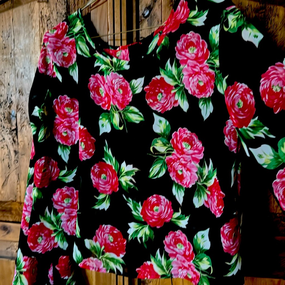 Floral Crop top bell sleeve sheer blouse with slit back